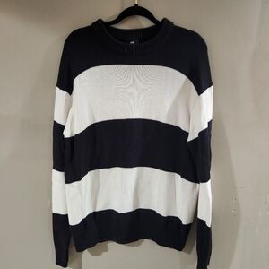 H&M Black And White Mens Sweater Cardigan Stripe Size M